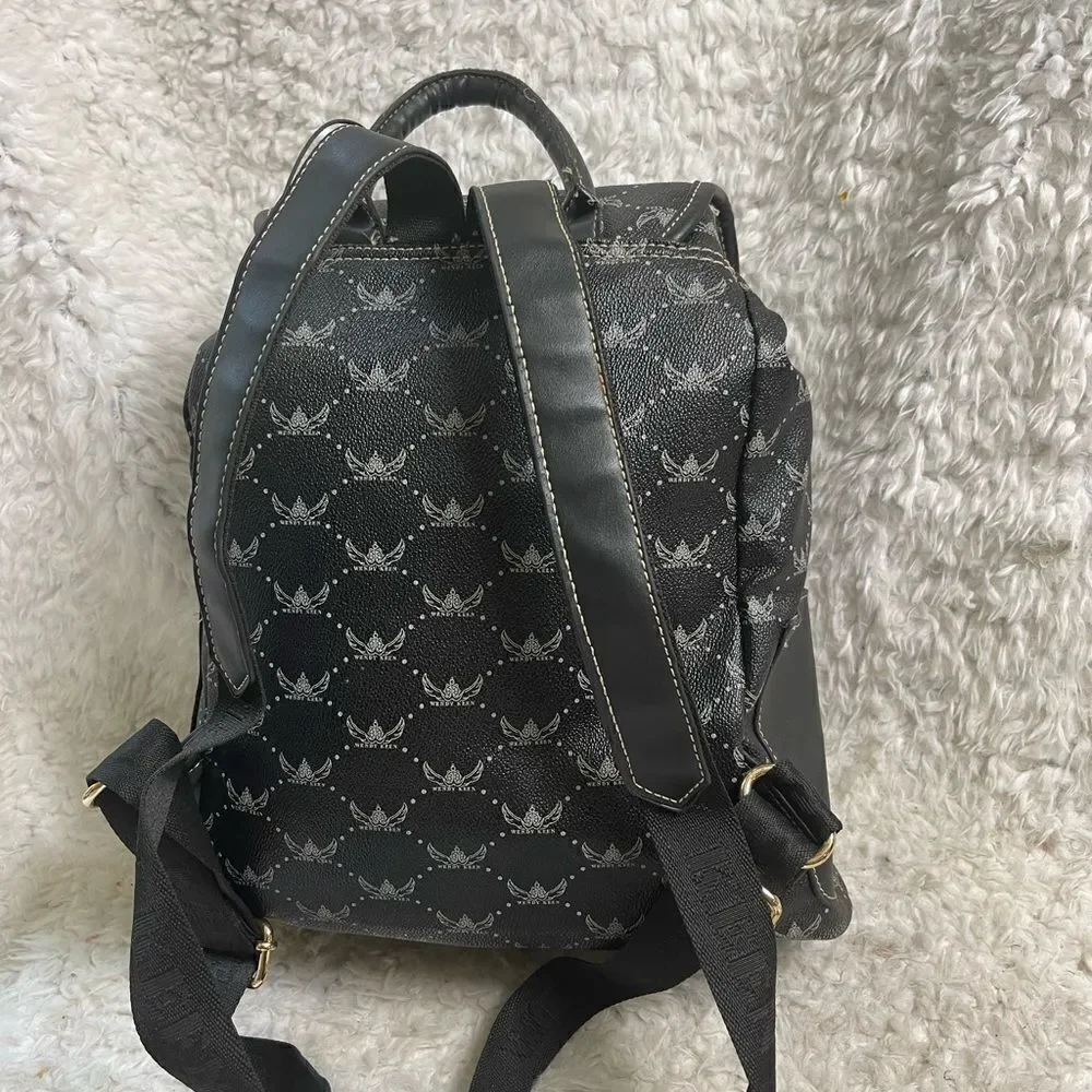 Wendy Keen Synthetic black and gray logo Backpack drawstring top closure.
